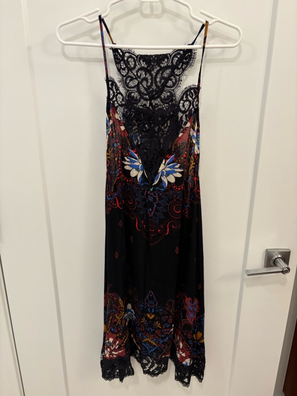 Free People Intimately Whimsygoth Black Lace Who’s Sorry Now Floral Slip Dress L - Picture 2 of 12